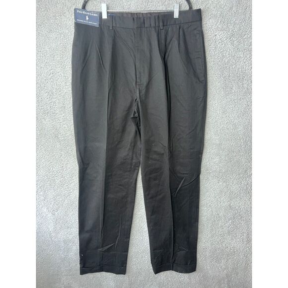 Polo Ralph Lauren Dress Pants Mens 38x34 Black Reverse Pleat Siena Cuffed Preppy - Picture 1 of 13